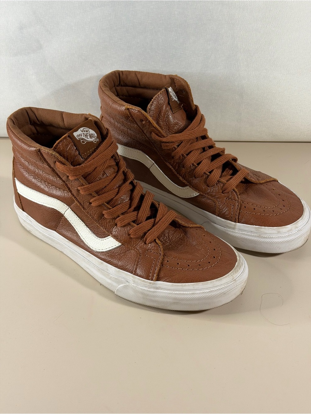Vans High-Top Sneakers in Brown with White Stripe